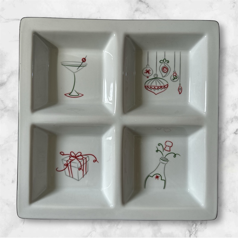Food Network Christmas EAT DRINK & BE MERRY 4-Section Divided Serving Dish